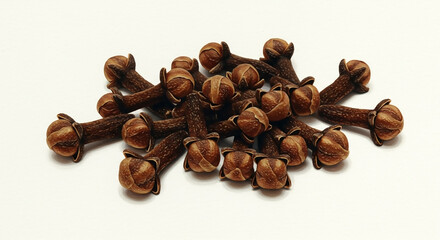 Pile of Dried Cloves on a White Background, Culinary Spice and Seasoning Ingredient
