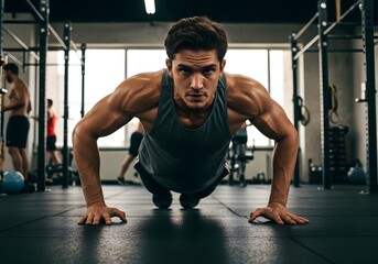 young man doing push ups