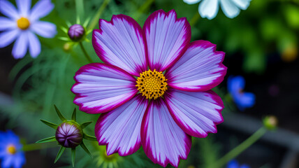 Obraz premium Purple and white cosmos flower with yellow center image