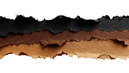 Torn paper strips in varying shades of brown and black