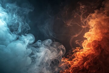 Dramatic Collision of Blue and Orange Smoke Clouds