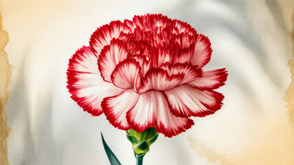 Red white carnation watercolor painting flower pink