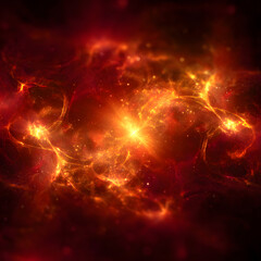 Obraz premium Abstract glowing energy background with swirling red and gold mist in a dynamic light flare