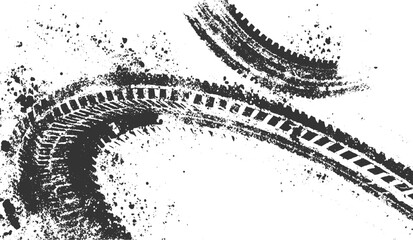 Curved Grunge Tire Track Marks with Splatter Effect dust vector design Grunge Tire Track Print Illustration on White Background © Vector point