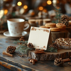 Fototapeta premium A cup of coffee next to a card on a table.