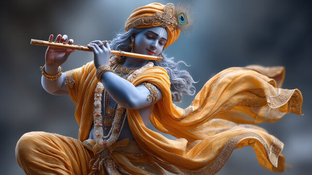 lord krishna playing flute