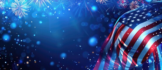 June 4th USA Independence Day - background with fireworks for design. festive 4th of july background. Full with fireworks and USA flag. Independence Day (United States) Memorial day