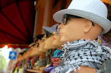 Row of Mannequin Heads Displayed in Line.