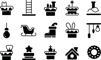 Festive Holiday Season Glyph Icons:  Christmas, Winter, New Year's Eve