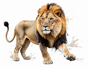 The lion is shown in a powerful, striding pose, with one front paw lifted as if in motion (1)
