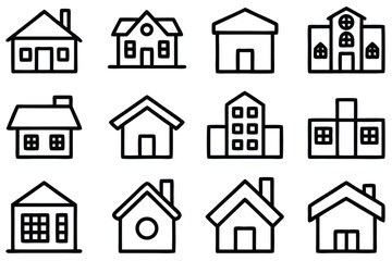 Obraz premium Assortment of House and Building Line Art Icons home architecture