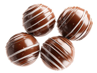 Obraz premium Four glossy, round chocolates, light brown with white stripes
