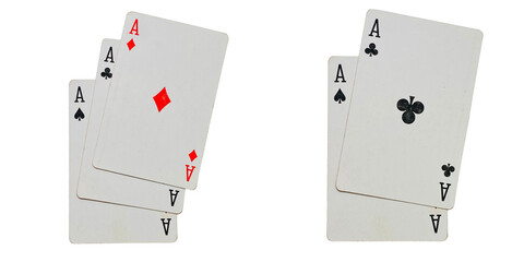 Set of ace playing cards in multiple arrangements, isolated on a transparent background.