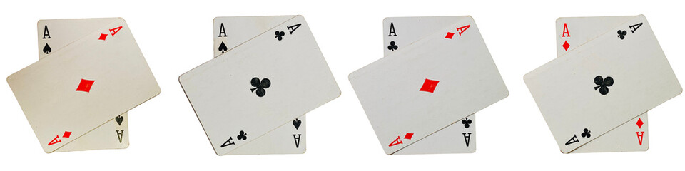 Set of ace playing cards in multiple arrangements, isolated on a transparent background.