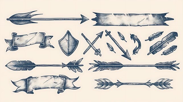 A hand-drawn arrow and banner set featuring sketch style elements, ideal for adding a personal, artistic touch to designs. The elements are displayed on a light background, showcasing their 