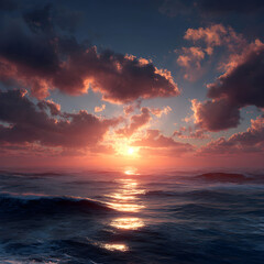 Obraz premium A Captivating Sunset: The Kaleidoscope of Colors Melting over the Vast Ocean Horizon, Turning the Evening Sky into a Masterpiece of Nature's Art