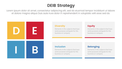 DEIB diversity strategy infographic 4 point stage template with rectangle box combination for slide presentation