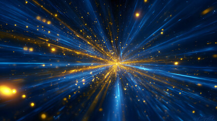 Futuristic neon background with electric blue beams and radiant yellow sparks in motion