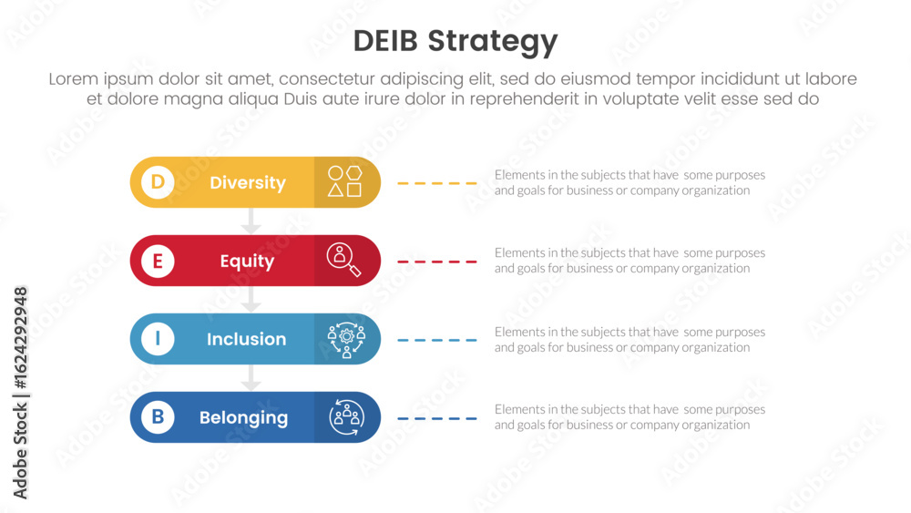Wall mural deib diversity strategy infographic 4 point stage template with round rectangle horizontal for slide