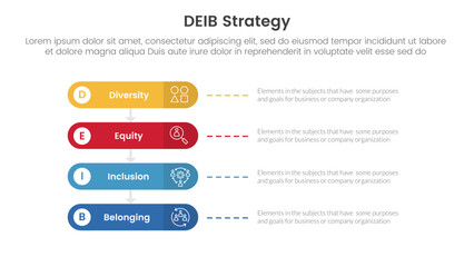 DEIB diversity strategy infographic 4 point stage template with round rectangle horizontal for slide presentation