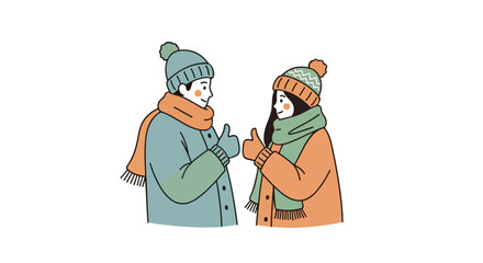 Winter Approval: Couple in Warm Clothes Giving Thumbs Up