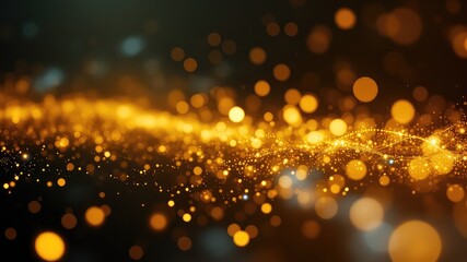 Abstract glittering particles form a luminous wave, creating a magical and enchanting bokeh effect