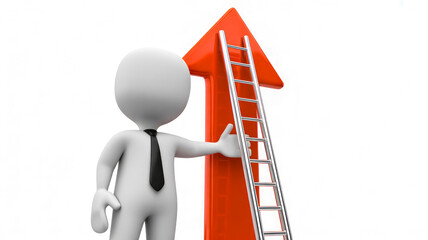 White figure with ladder on upward arrow business growth