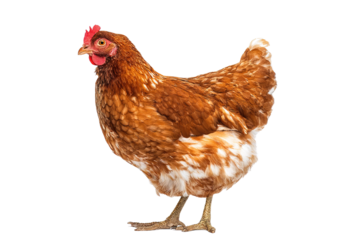 A detailed image of a brown hen, showcasing its feathers and vibrant colors.