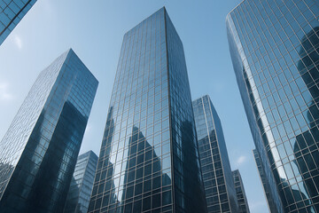 Obraz premium Modern architecture glass skyscrapers office buildings downtown city view