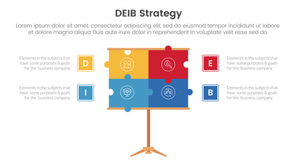 DEIB diversity strategy infographic 4 point stage template with puzzle jigsaw presentation board for slide presentation