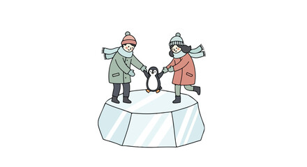 Penguin Encounter on Ice: Winter Adventure Illustration