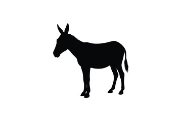 Obraz premium A black silhouette of a donkey standing calmly isolated on a clean white background showcasing its distinctive shape and form isolated on white background
