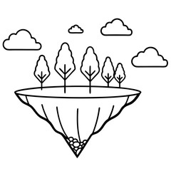 Minimal Floating Island with Trees Line Art