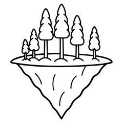 Minimal Floating Island with Trees Line Art
