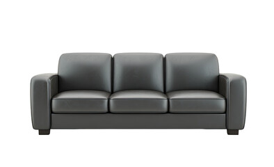 Obraz premium Dark gray leather three-seater sofa. Front view, simple, classic design