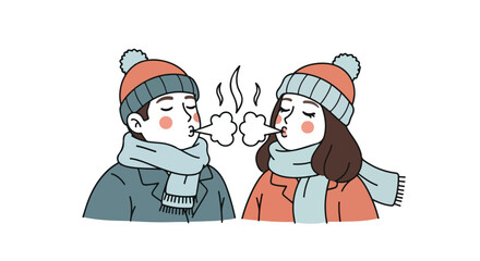 Winter Chill: Couple Breathing Steam in Cold Weather