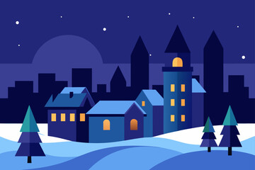 Fototapeta premium Cozy winter village scene at night
