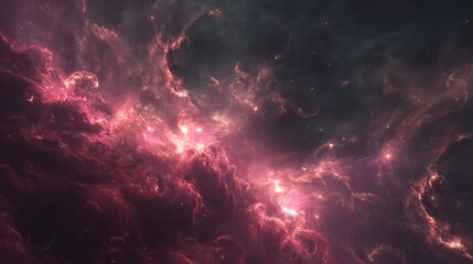 Naklejka premium Vibrant Red And Pink Nebula In Deep Space
