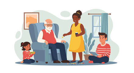 Happy multigenerational family spending quality time together at home. Perfect for family, togetherness, and wellbeing marketing.