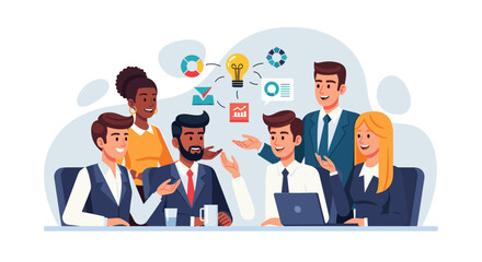 Diverse business team brainstorming, ideal for websites and presentations.