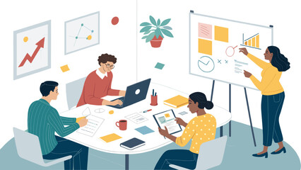 Diverse team brainstorming and collaborating around a table, perfect for website banners, brochures, or presentations on teamwork.