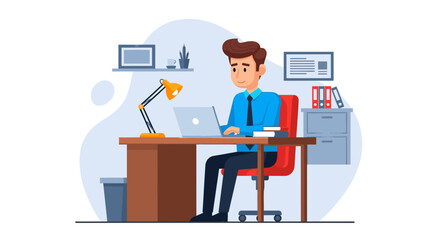 Businessman working on laptop at his desk, perfect for website banners or business presentations.