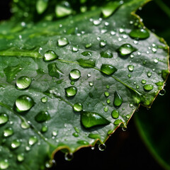 green leaf with water drops