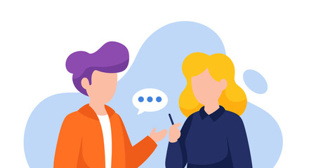 Two faceless people in a conversation, ideal for websites, presentations, or brochures.