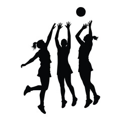 Three Female Netball Players in Action Silhouettes