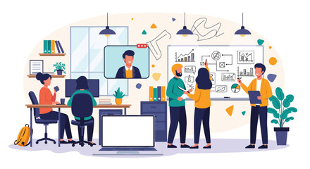 Modern business team collaborating on a project, perfect for presentations or website landing pages.