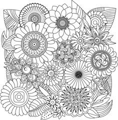 Intricate detailed floral mandala design pattern coloring page for adults and children