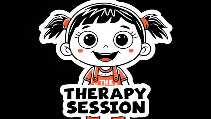 Cute cartoon character promoting a "Therapy Session" theme with a cheerful expression.