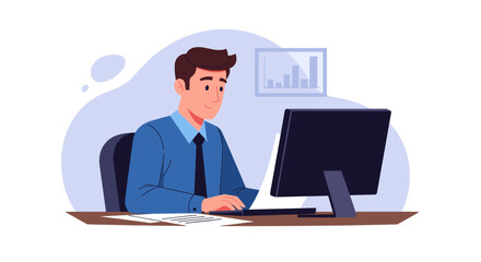 Businessman working at computer, perfect for website banners, presentations, or marketing materials.