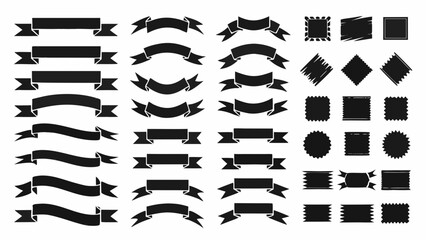 Collection of various black ribbons and shapes including squares circles and other geometric forms